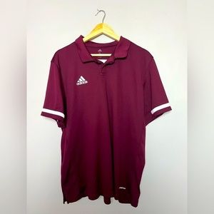 Adidas Men's Maroon Polo with White Sleeve Stripes